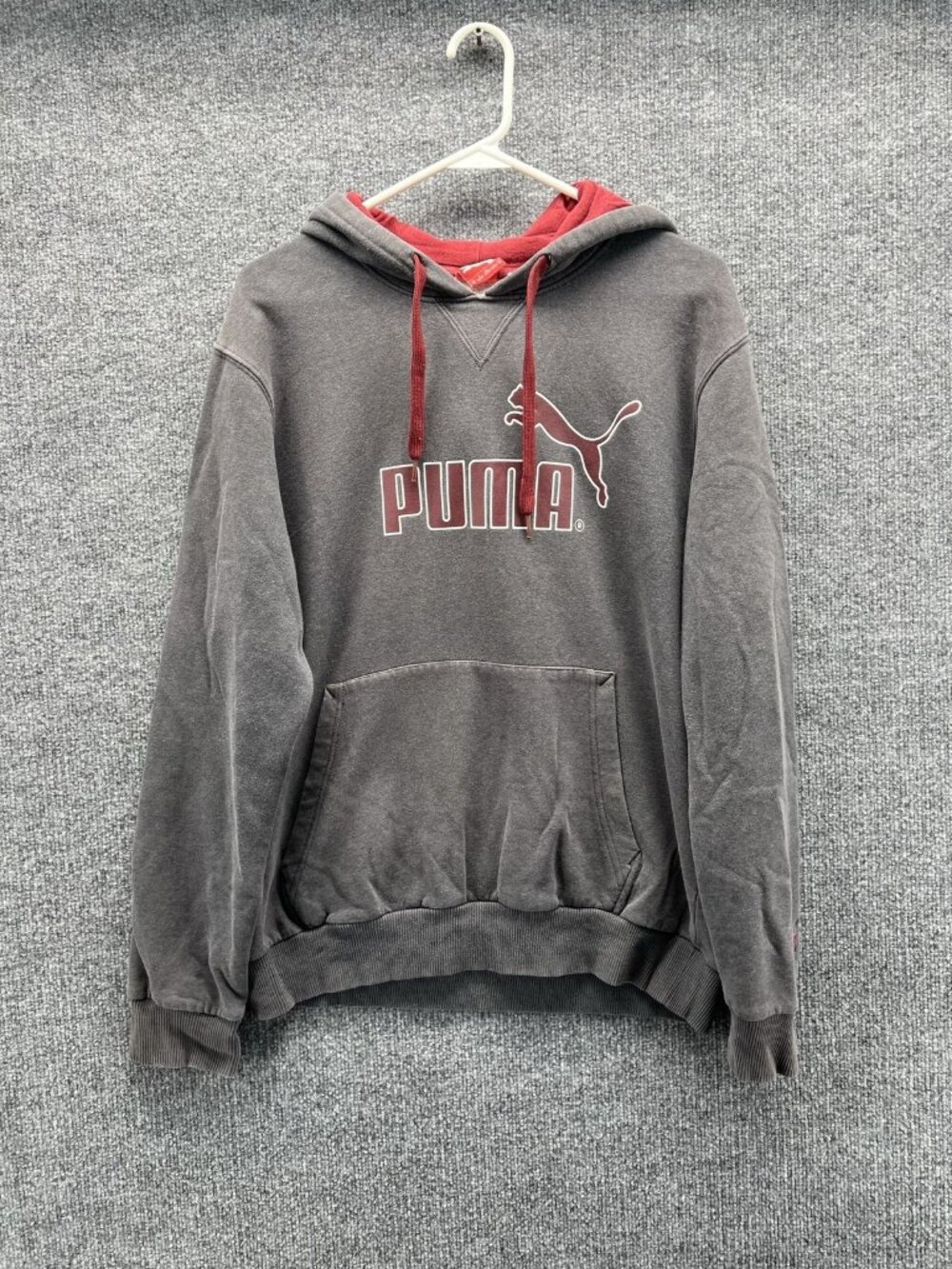 Puma Hoodie Mens Medium Gray Pullover Fleece Kangaroo Graphic Logo Sweatshirt